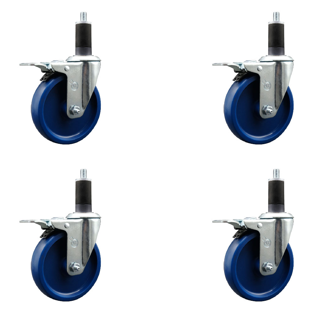 SCC-EXTTL20S514-SPUS-114-4 Solid Polyurethane Swivel Expanding Stem Caster with 5 in. Blue Wheels & 1.25 in. Stems - Set of 4