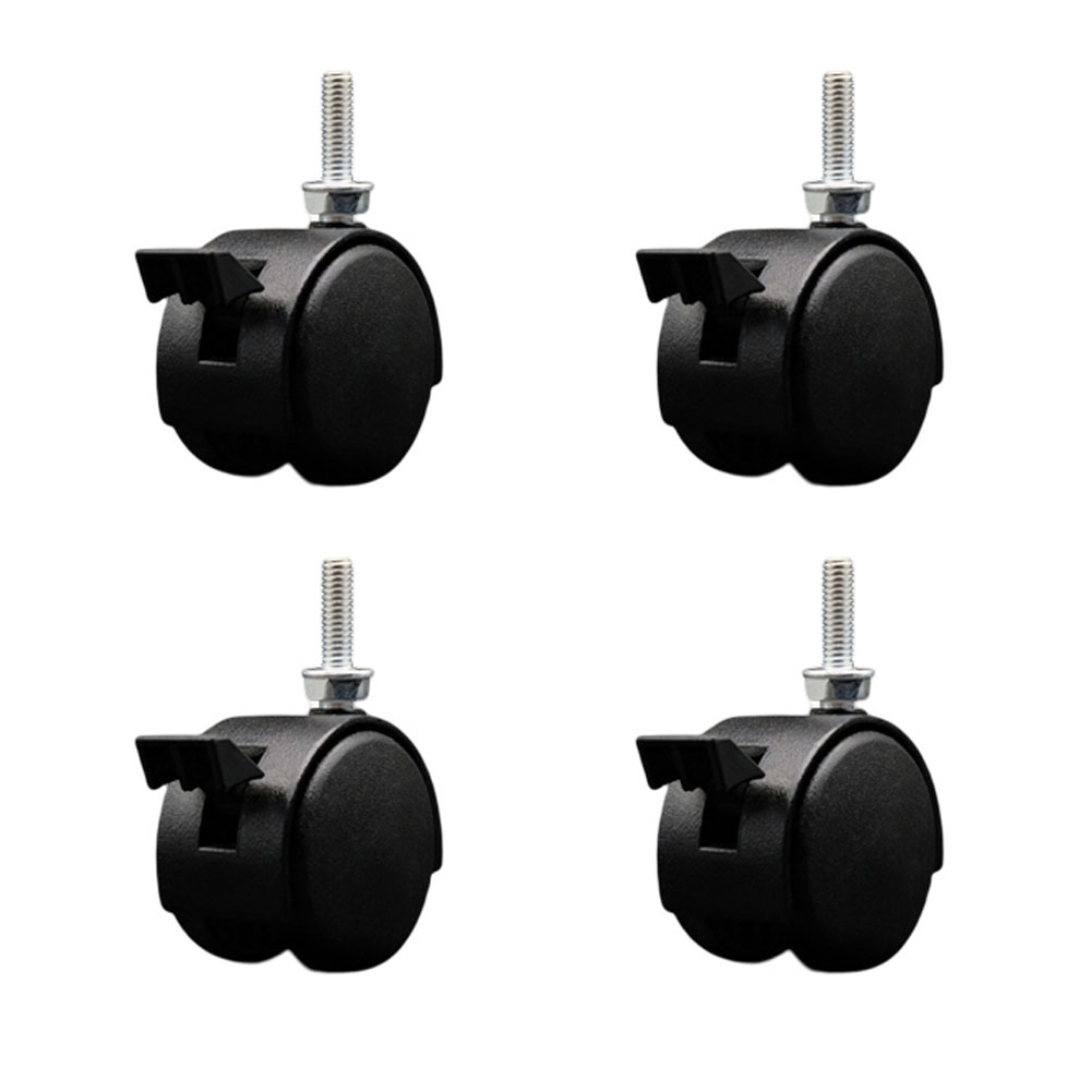 SCC-TS02S50D-NYS-FB-B-5161810-4 2 in. Flat Black Metal Hooded Twin Office Chair Wheel 0.31 in. 18 TPI by 1 in. Threaded Stems - Set of 4
