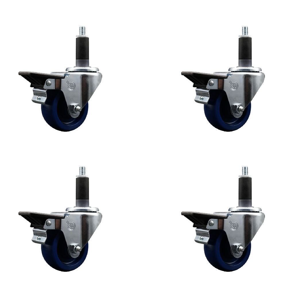 SCC-EX20S314-SPUS-PLB-118-4 Solid Polyurethane Swivel Expanding Stem Caster with 3 in. Blue Wheels & 1.13 in. Stems - Set of 4