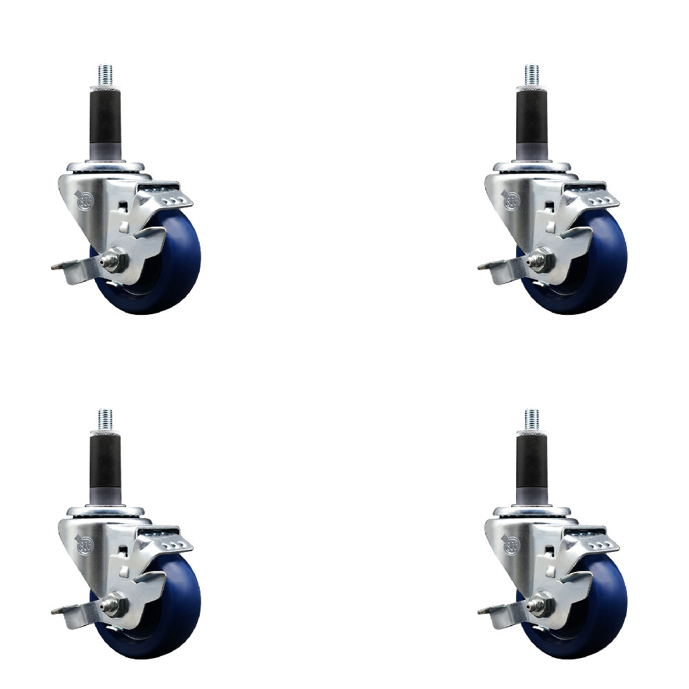 SCC-EX20S314-SPUS-TLB-118-4 Solid Polyurethane Swivel Expanding Stem Caster with 3 in. Blue Wheels & 1.13 in. Stems - Set of 4