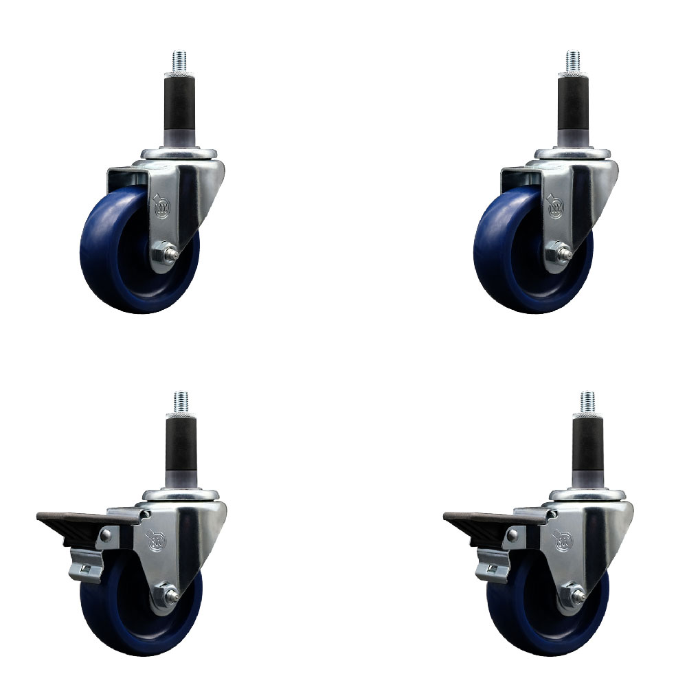 SCC-EX20S3514-SPUS-2-PLB-2-118 Solid Polyurethane Swivel Expanding Stem Caster with 3.5 in. Blue Wheels & 1.13 in. Stems - Set of 4