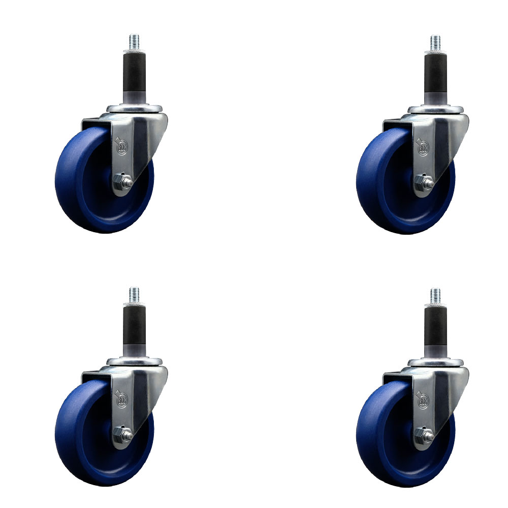 SCC-EX20S414-SPUS-118-4 Solid Polyurethane Swivel Expanding Stem Caster with 4 in. Blue Wheels & 1.13 in. Stems - Set of 4