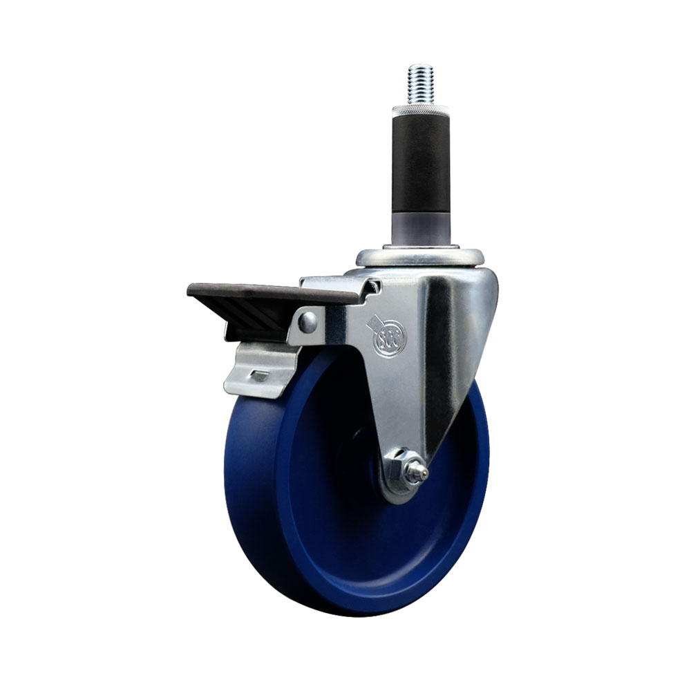 SCC-EX20S514-SPUS-PLB-118 Solid Polyurethane Expanding Stem Swivel Caster with 5 in. Blue Wheel & 1.13 in. Stem & Posi Locking Brake