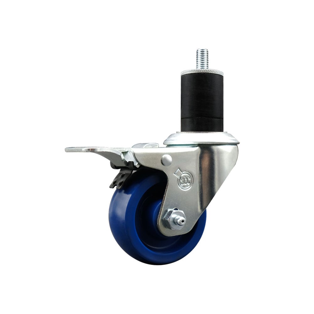 SCC-EXTTL20S314-SPUS-134 Solid Polyurethane Expanding Stem Swivel Caster with 3 in. Blue Wheel & 1.75 in. Stem & Total Locking Brake