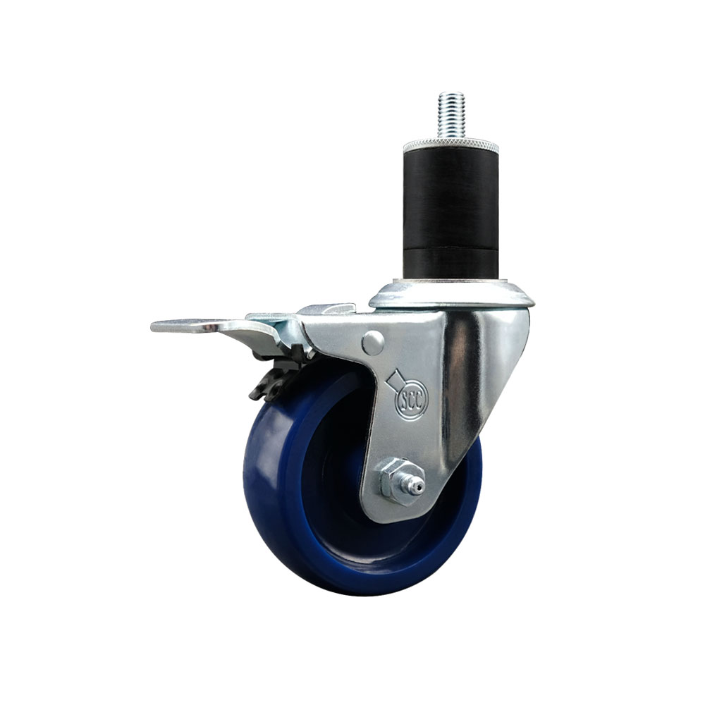 SCC-EXTTL20S3514-SPUS-134 Solid Polyurethane Expanding Stem Swivel Caster with 3.5 in. Blue Wheel & 1.75 in. Stem & Total Locking Brake
