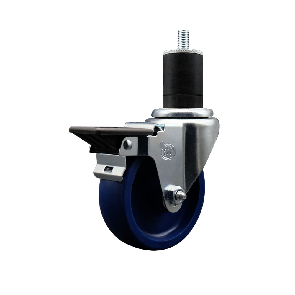 SCC-EX20S414-SPUS-PLB-134 Solid Polyurethane Expanding Stem Swivel Caster with 4 in. Blue Wheel & 1.75 in. Stem & Posi Locking Brake