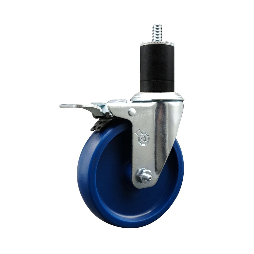 SCC-EXTTL20S514-SPUS-134 Solid Polyurethane Expanding Stem Swivel Caster with 5 in. Blue Wheel & 1.75 in. Stem & Total Locking Brake