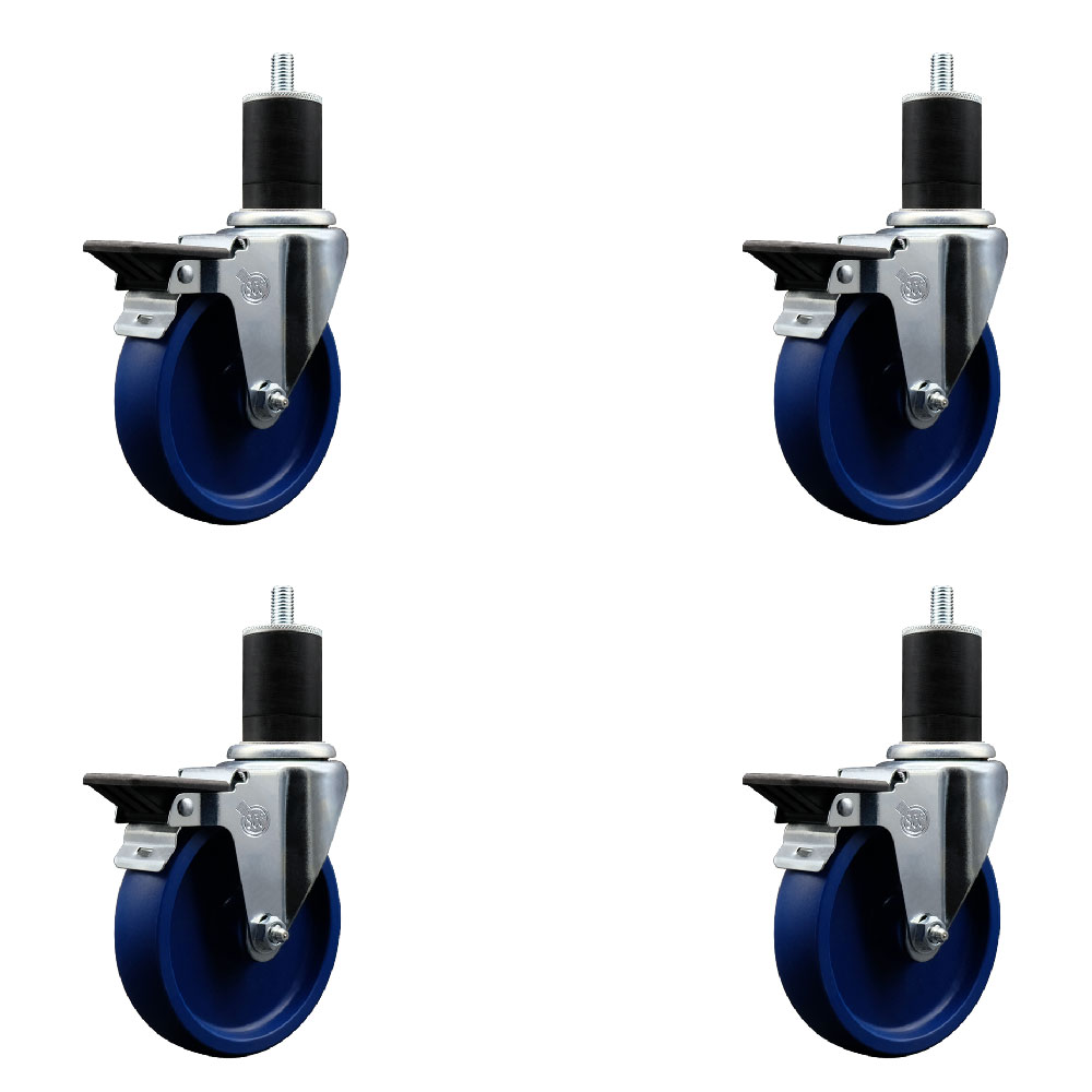 SCC-EX20S514-SPUS-PLB-134-4 Solid Polyurethane Swivel Expanding Stem Caster with 5 in. Blue Wheels & 1.75 in. Stems - Set of 4