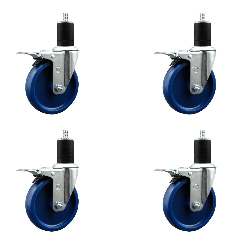 SCC-EXTTL20S514-SPUS-134-4 Solid Polyurethane Swivel Expanding Stem Caster with 5 in. Blue Wheels & 1.75 in. Stems - Set of 4