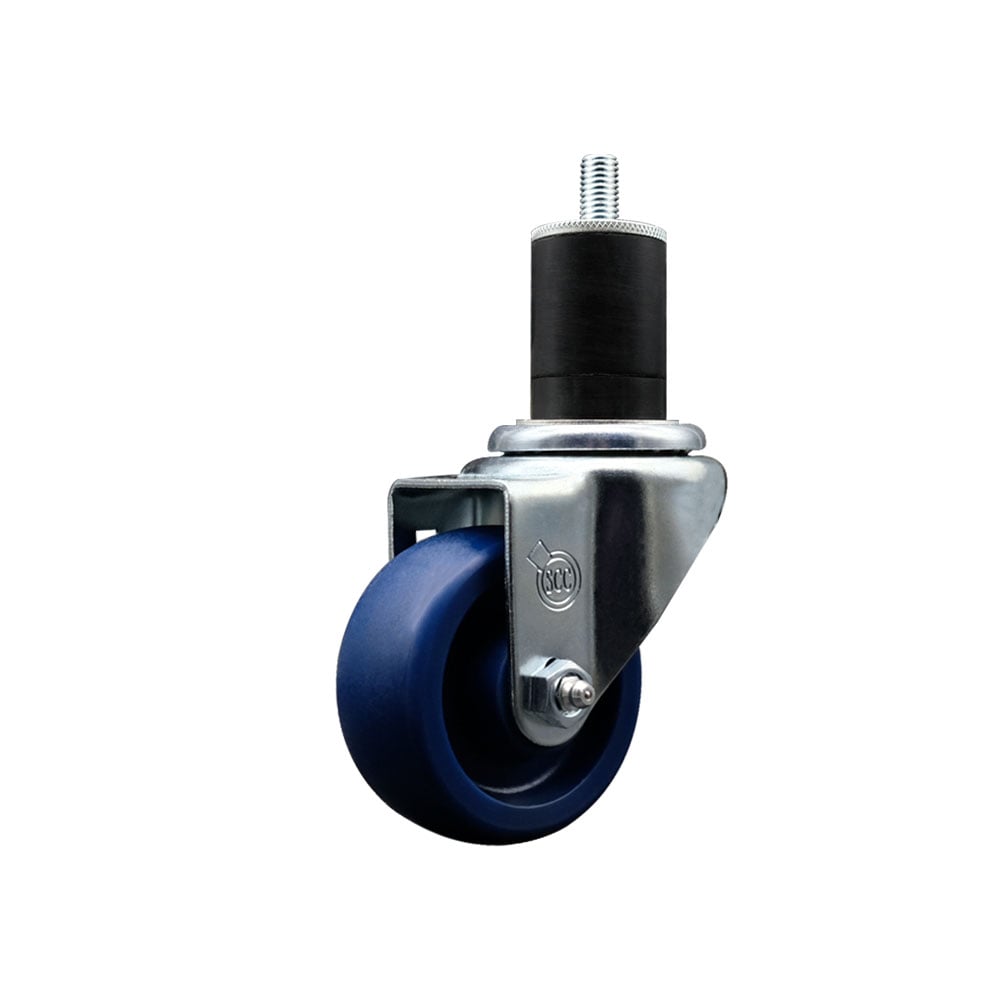 SCC-SSEX20S314-SPUS-134 Stainless Steel Solid Polyurethane Expanding Stem Swivel Caster with 3 in. Blue Wheel & 1.75 in. Stem