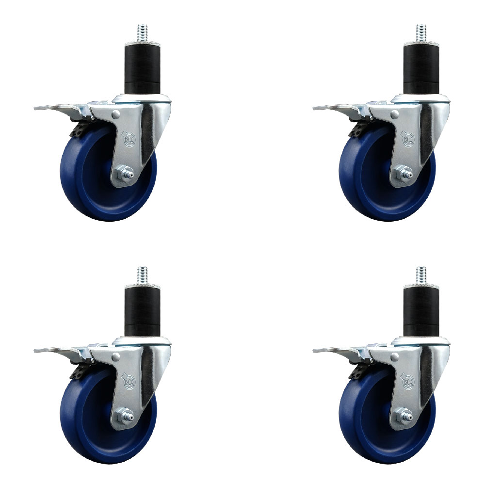 SCC-SSEXTTL20S414-SPUS-134-4 Stainless Steel Solid Polyurethane Swivel Expanding Stem Caster with 4 in. Blue Wheels & 1.75 in. Stems - Set of 4