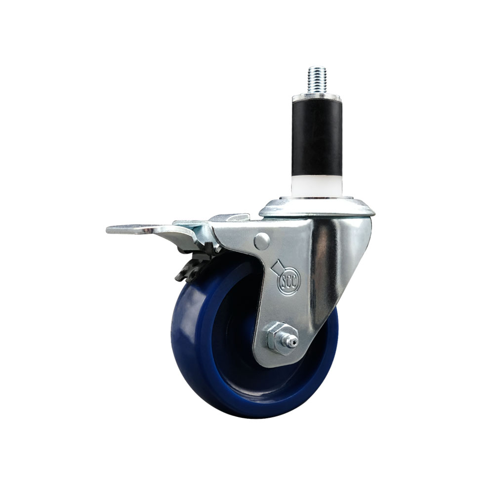 SCC-EXTTL20S3514-SPUS-138 Solid Polyurethane Expanding Stem Swivel Caster with 3.5 in. Blue Wheel & 1.38 in. Stem & Total Locking Brake