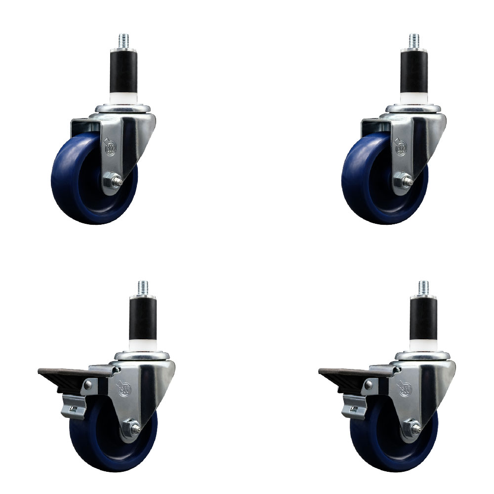 SCC-EX20S3514-SPUS-2-PLB-2-138 Solid Polyurethane Swivel Expanding Stem Caster with 3.5 in. Blue Wheels & 1.38 in. Stems - Set of 4