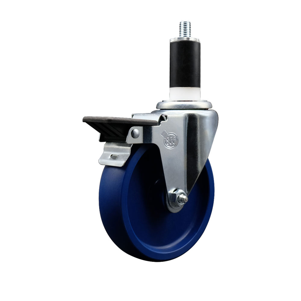 SCC-EX20S414-SPUS-PLB-138 Solid Polyurethane Expanding Stem Swivel Caster with 4 in. Blue Wheel & 1.38 in. Stem & Posi Locking Brake