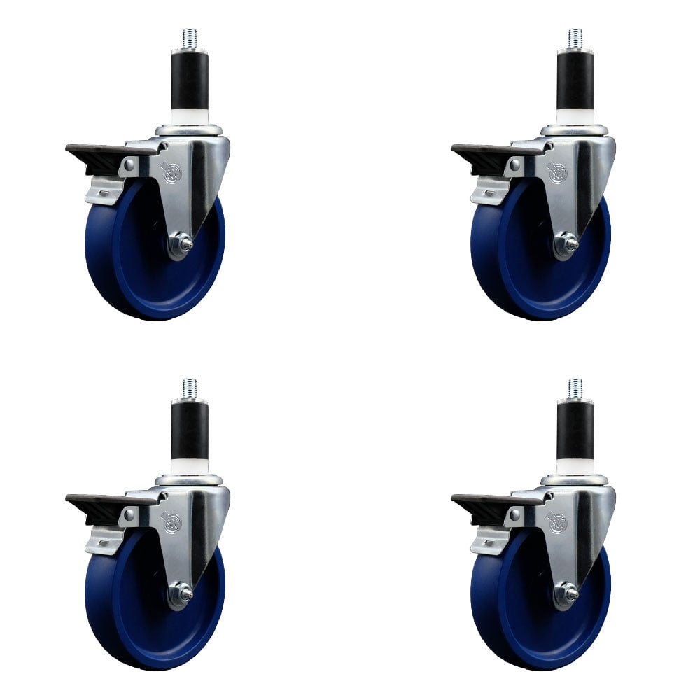 SCC-EX20S414-SPUS-PLB-138-4 Solid Polyurethane Swivel Expanding Stem Caster with 4 in. Blue Wheels & 1.38 in. Stems - Set of 4