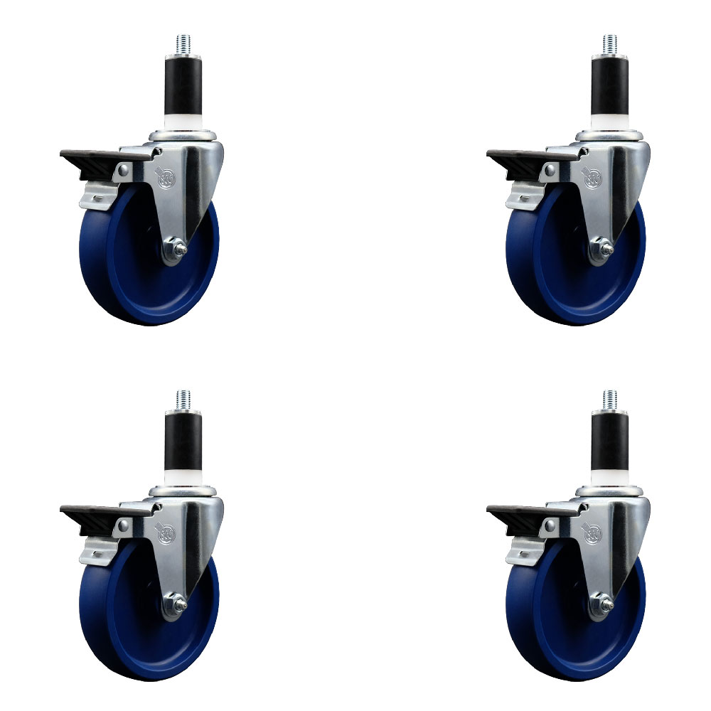 SCC-EX20S514-SPUS-PLB-138-4 Solid Polyurethane Swivel Expanding Stem Caster with 5 in. Blue Wheels & 1.38 in. Stems - Set of 4