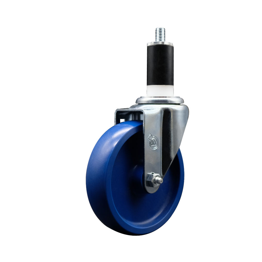 SCC-SSEX20S514-SPUS-138 Stainless Steel Solid Polyurethane Expanding Stem Swivel Caster with 5 in. Blue Wheel & 1.38 in. Stem