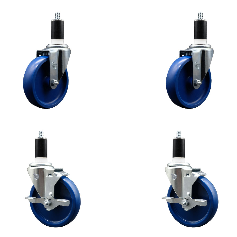 SCC-SSEX20S514-SPUS-2-TLB-2-138 Stainless Steel Solid Polyurethane Swivel Expanding Stem Caster with 5 in. Blue Wheels & 1.38 in. Stems - Set of 4
