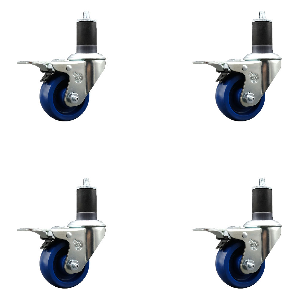 SCC-EXTTL20S314-SPUS-158-4 Solid Polyurethane Swivel Expanding Stem Caster with 3 in. Blue Wheels & 1.63 in. Stems - Set of 4