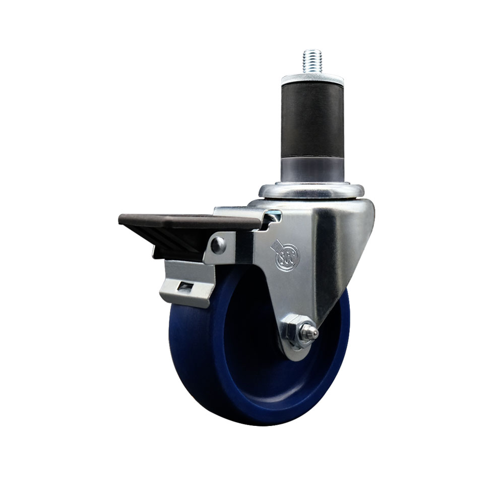 SCC-EX20S414-SPUS-PLB-158 Solid Polyurethane Expanding Stem Swivel Caster with 4 in. Blue Wheel & 1.63 in. Stem & Posi Locking Brake