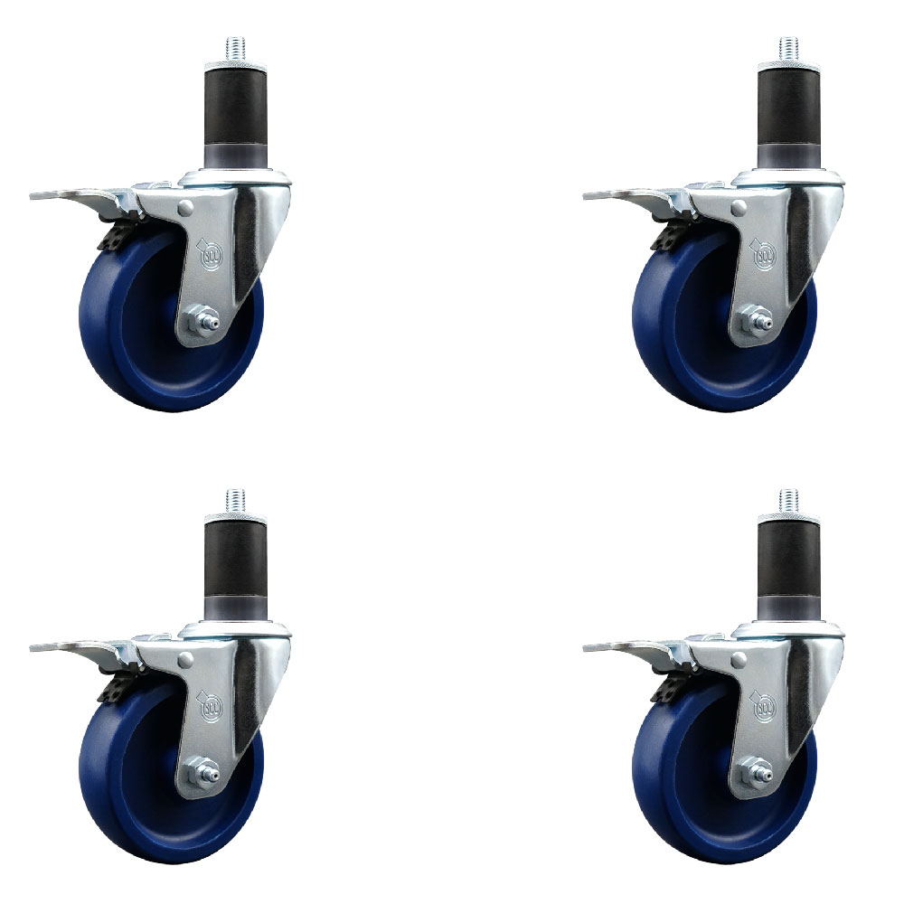 SCC-EXTTL20S414-SPUS-158-4 Solid Polyurethane Swivel Expanding Stem Caster with 4 in. Blue Wheels & 1.63 in. Stems - Set of 4