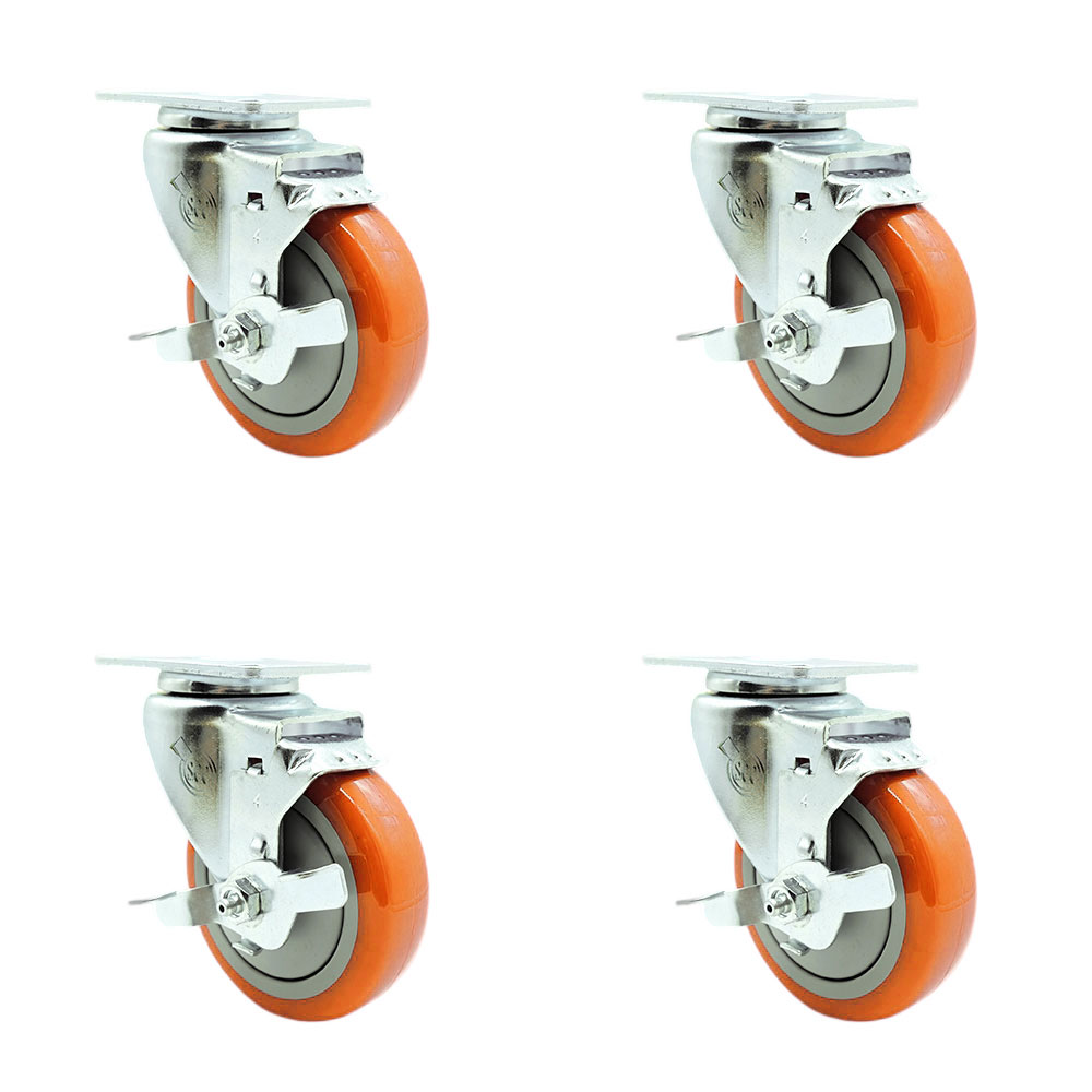 SCC-20S414-PPUB-ORG-TLB-4 Polyurethane Swivel Top Plate Caster with 4 in. Orange Wheels - Set of 4