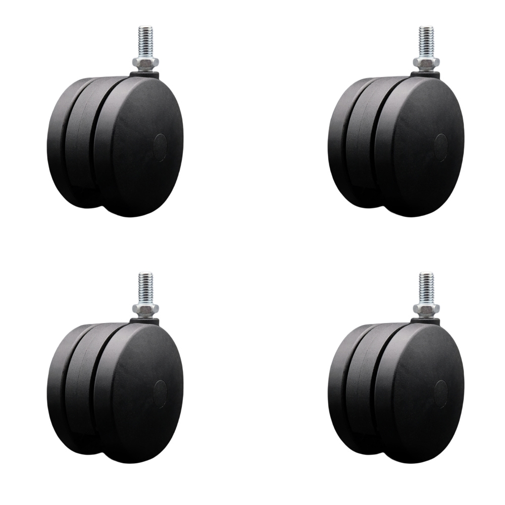 SCC-UHTS02S100-NYS-121310-4 4 in. Extra Large Heavy Duty Office Chair Wheels Nylon Twin Wheels 0.5 in. 13 TPI by 1 in. Threaded Stems - Set of 4