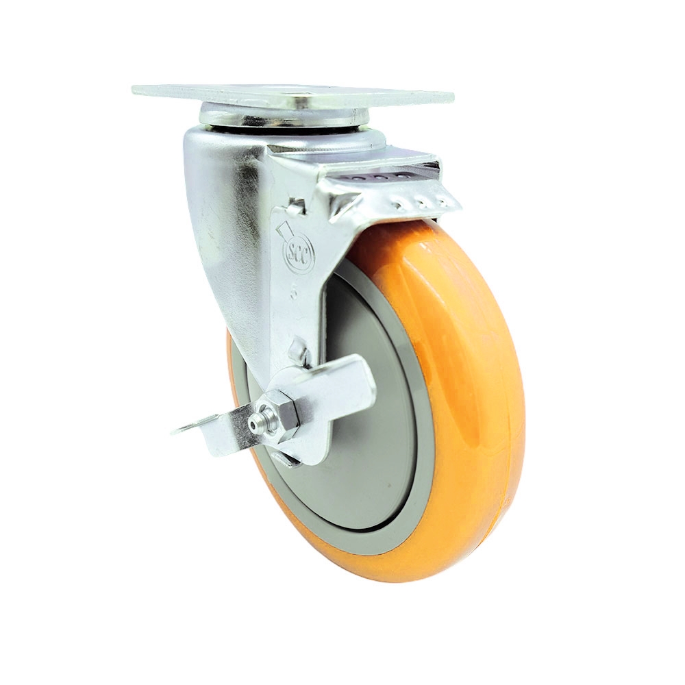 Swivel Caster - Yellow - 5 in. Wheel - Top Lock Brake