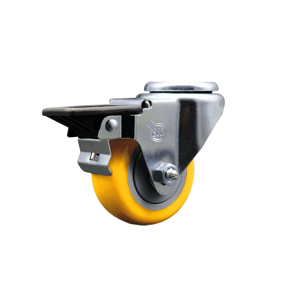 SCC-BH20S314-PPUB-YEL-PLB Polyurethane Swivel Bolt Hole Caster with 3 x 1.25 in. Yellow Wheel & Posi Locking Brake
