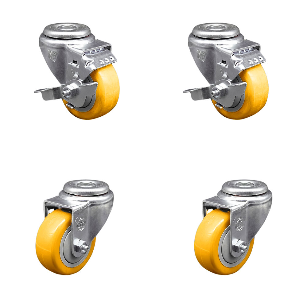 SCC-BH20S314-PPUB-YEL-TLB-2-S-2 Polyurethane Swivel Bolt Hole Caster with 3 x 1.25 in. Yellow Wheels - Set of 4