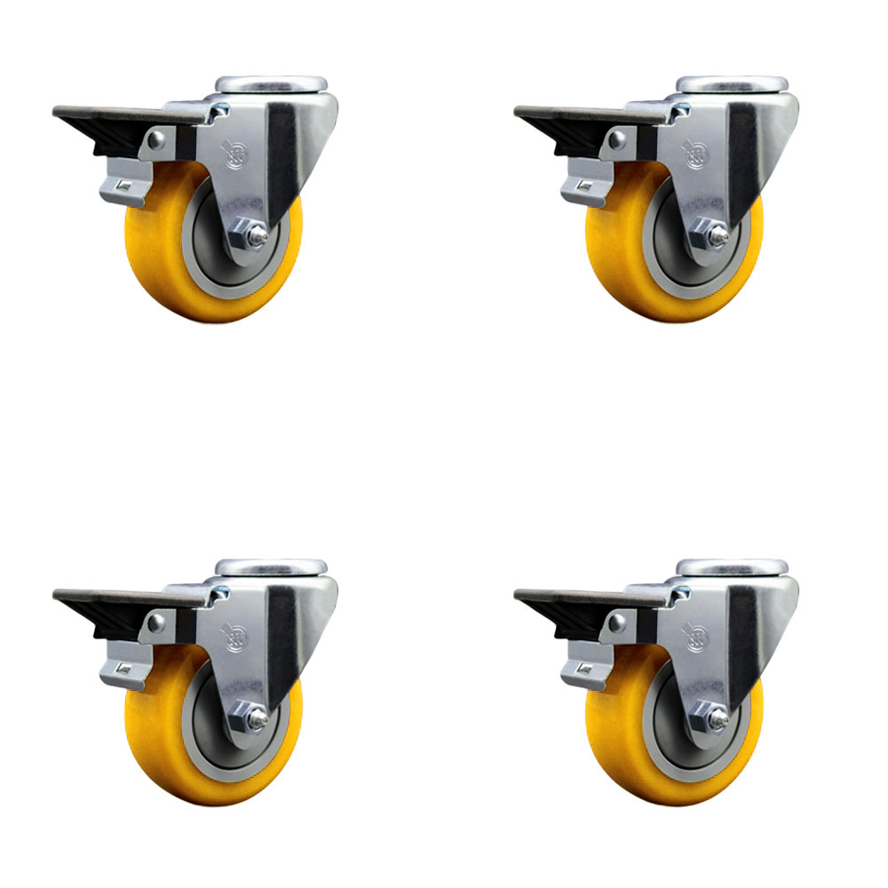 SCC-BH20S3514-PPUB-YEL-PLB-4 Polyurethane Swivel Bolt Hole Caster with 3.5 x 1.25 in. Yellow Wheels - Set of 4
