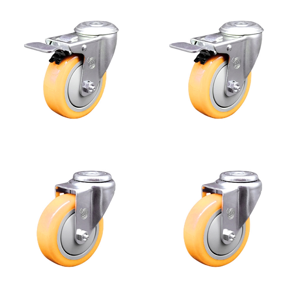 SCC-BHTTL20S414-PPUB-YEL-2-S-2 Polyurethane Swivel Bolt Hole Caster with 4 x 1.25 in. Yellow Wheels - Set of 4