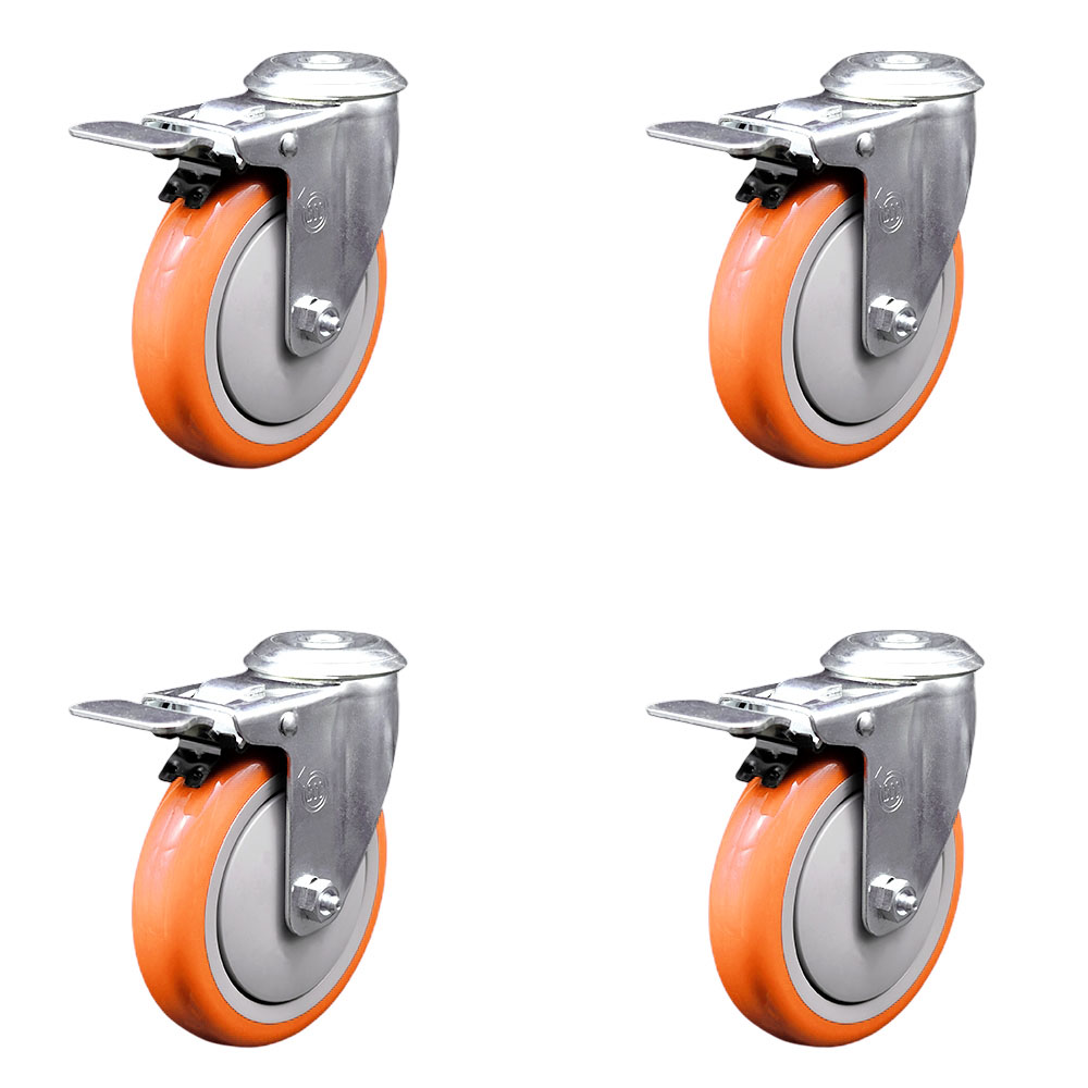 SCC-BHTTL20S514-PPUB-ORG-4 Polyurethane Swivel Bolt Hole Caster with 5 x 1.25 in. Orange Wheels - Set of 4