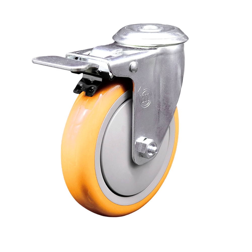 SCC-BHTTL20S514-PPUB-YEL Polyurethane Swivel Bolt Hole Caster with 5 x 1.25 in. Yellow Wheel & Total Locking Brake