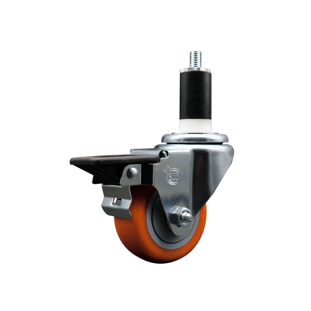 SCC-EX20S314-PPUB-ORG-PLB-138 Polyurethane Expanding Stem Swivel Caster with 3 in. Orange Wheel & 1.38 in. Stem & Posi Locking Brake