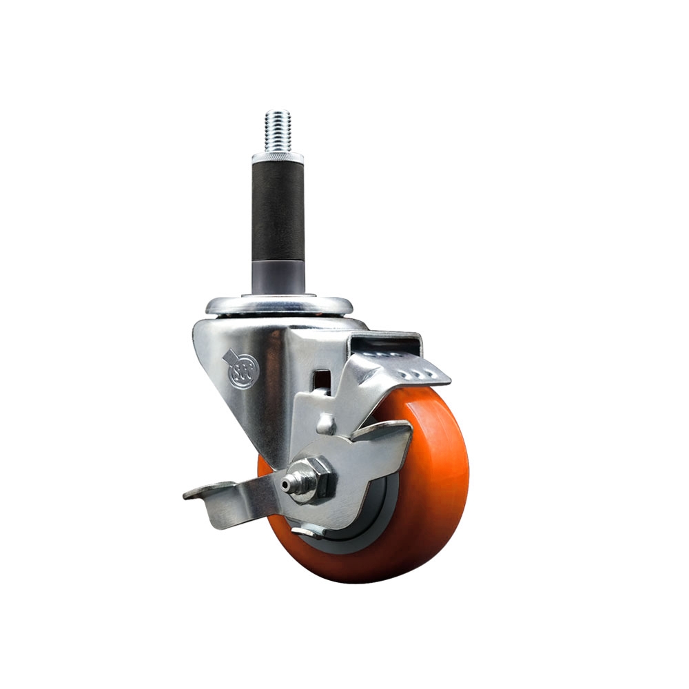 SCC-EX20S314-PPUB-ORG-TLB-1 Polyurethane Expanding Stem Swivel Caster with 3 in. Orange Wheel & 1 in. Stem & Top Locking Brake