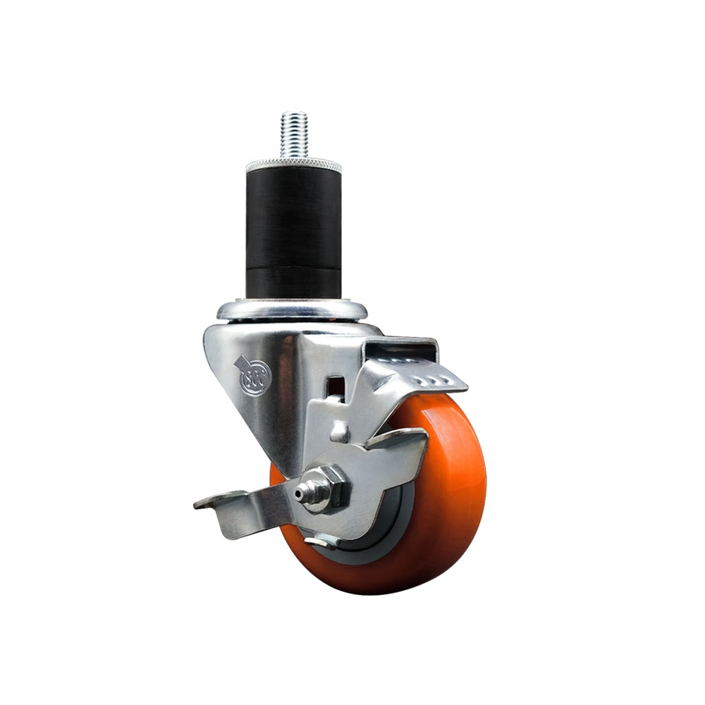 SCC-EX20S314-PPUB-ORG-TLB-134 Polyurethane Expanding Stem Swivel Caster with 3 in. Orange Wheel & 1.75 in. Stem & Top Locking Brake