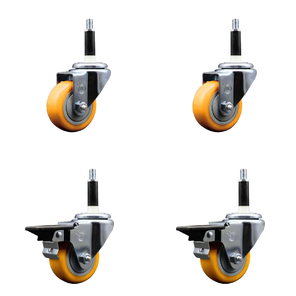 SCC-EX20S314-PPUB-YEL-2-PLB-2-78 Polyurethane Swivel Expanding Stem Caster with 3 in. Yellow Wheels & 0.87 in. Stems - Set of 4