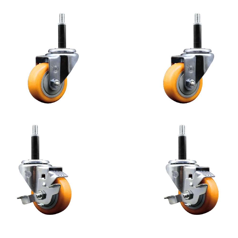 SCC-EX20S314-PPUB-YEL-2-TLB-2-34 Polyurethane Swivel Expanding Stem Caster with 3 in. Yellow Wheels & 0.75 in. Stems - Set of 4