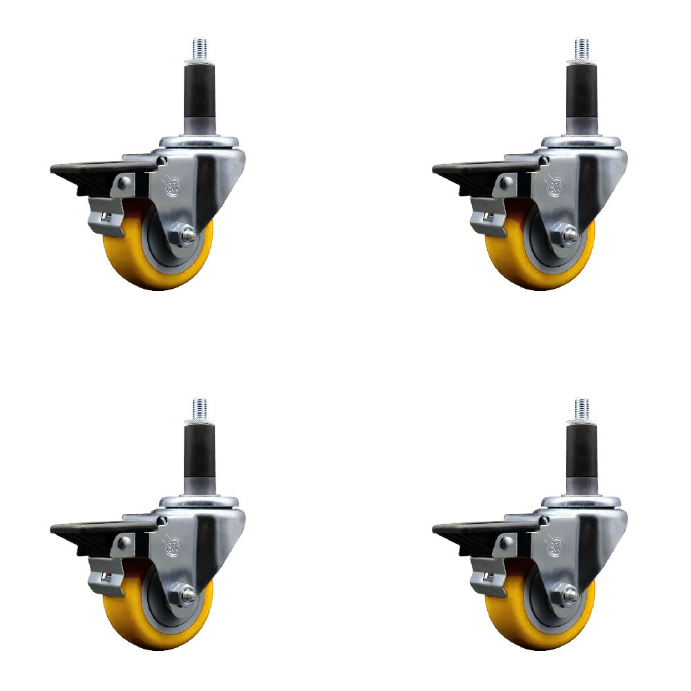 SCC-EX20S314-PPUB-YEL-PLB-118-4 Polyurethane Swivel Expanding Stem Caster with 3 in. Yellow Wheels & 1.13 in. Stems - Set of 4