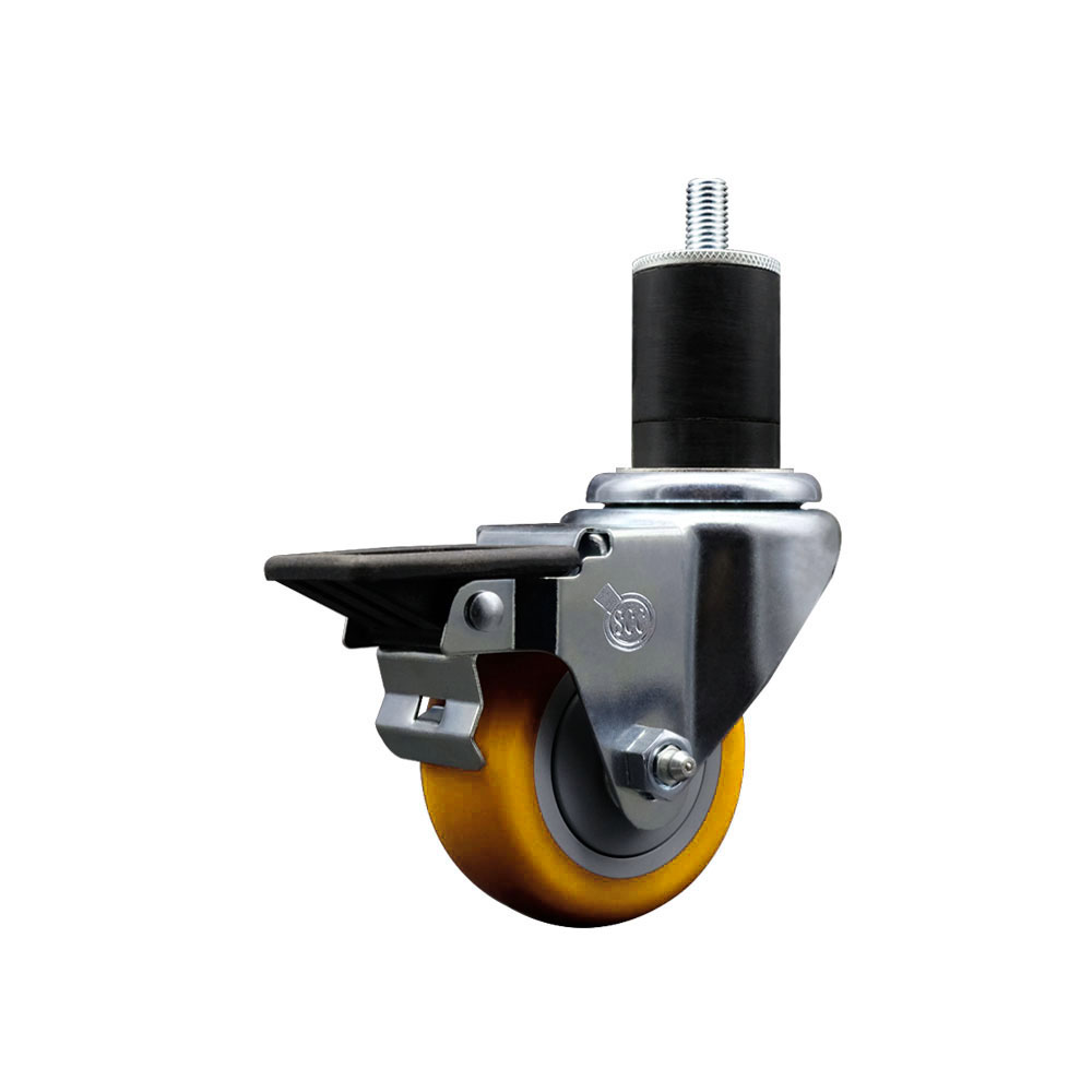 SCC-EX20S314-PPUB-YEL-PLB-134 Polyurethane Expanding Stem Swivel Caster with 3 in. Yellow Wheel & 1.75 in. Stem & Posi Locking Brake