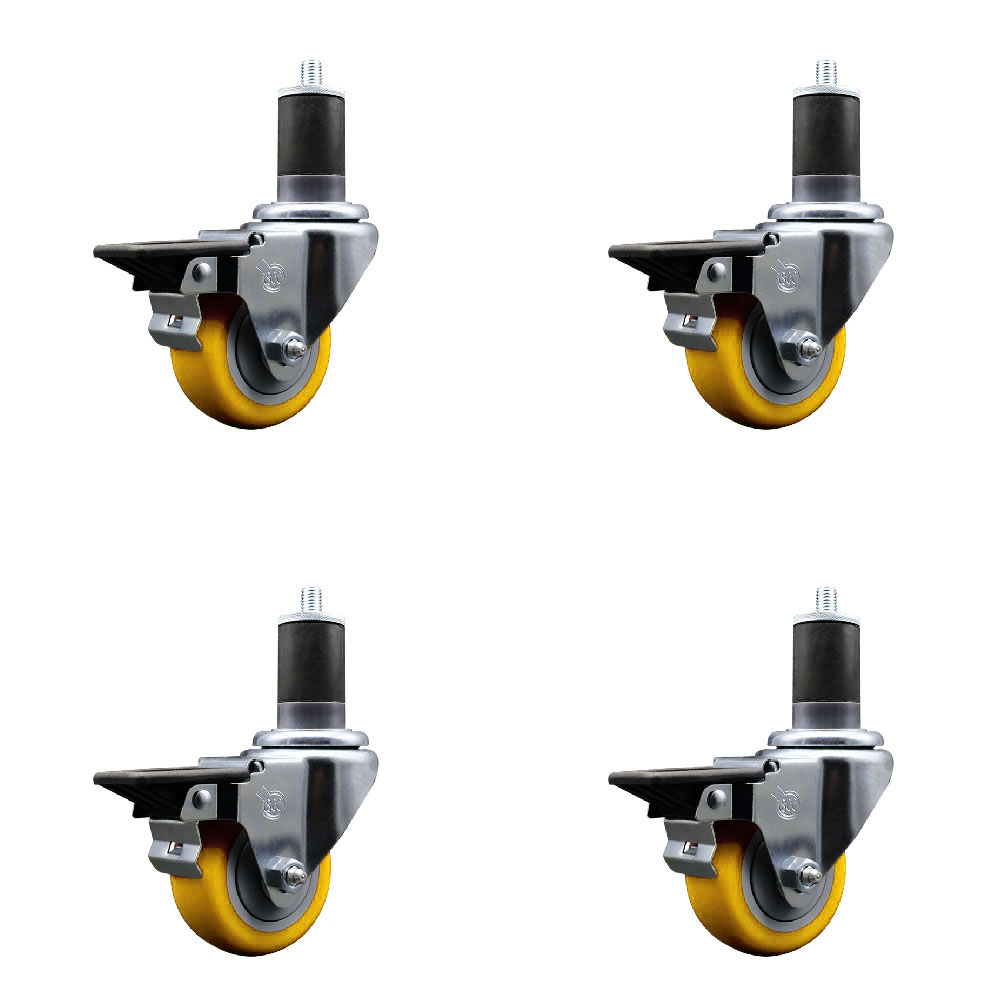 SCC-EX20S314-PPUB-YEL-PLB-158-4 Polyurethane Swivel Expanding Stem Caster with 3 in. Yellow Wheels & 1.63 in. Stems - Set of 4