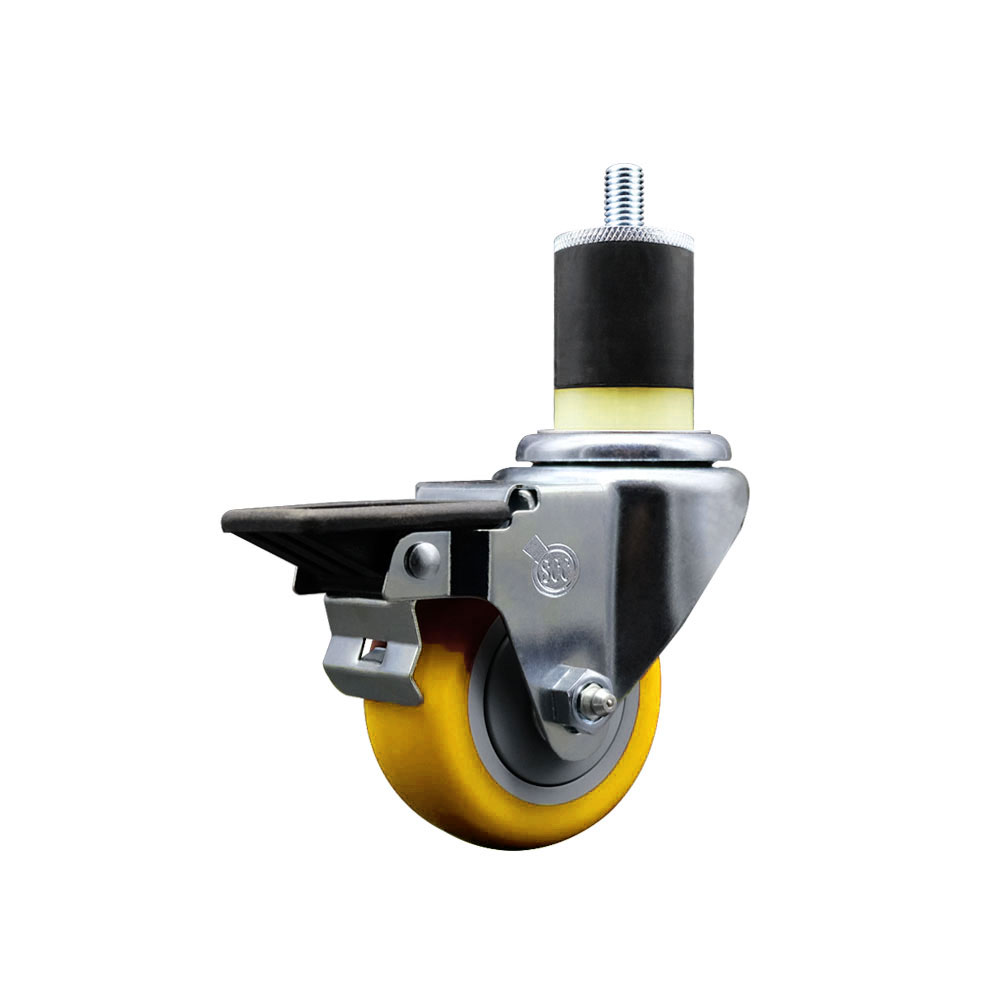 SCC-EX20S314-PPUB-YEL-PLB-178 Polyurethane Expanding Stem Swivel Caster with 3 in. Yellow Wheel & 1.87 in. Stem & Posi Locking Brake