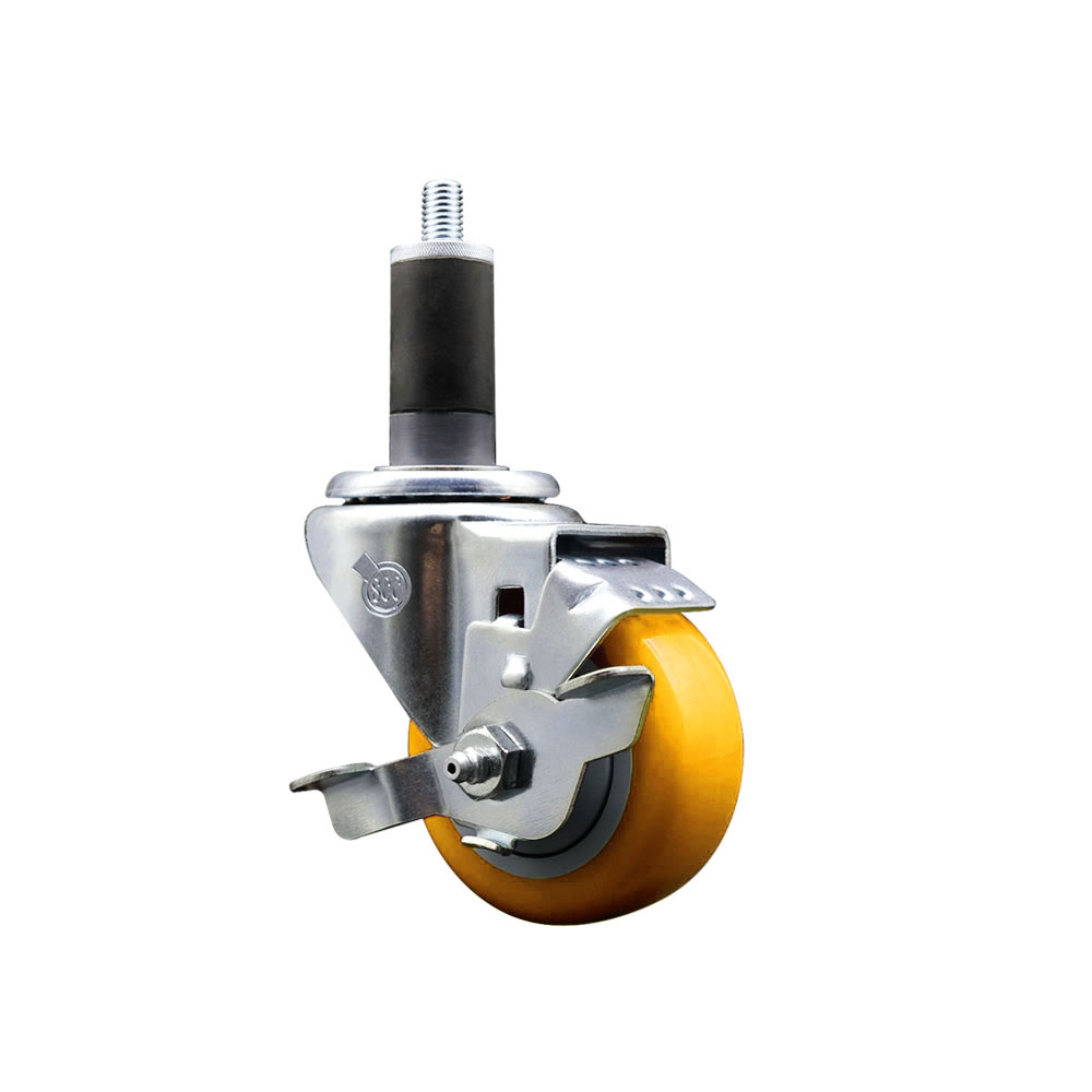 SCC-EX20S314-PPUB-YEL-TLB-114 Polyurethane Expanding Stem Swivel Caster with 3 in. Yellow Wheel & 1.25 in. Stem & Top Locking Brake