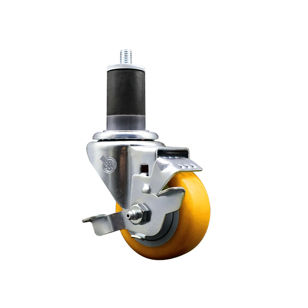 SCC-EX20S314-PPUB-YEL-TLB-158 Polyurethane Expanding Stem Swivel Caster with 3 in. Yellow Wheel & 1.63 in. Stem & Top Locking Brake