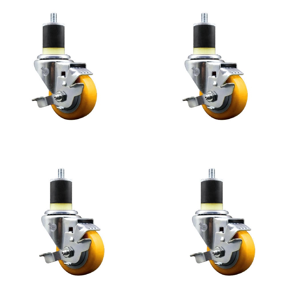 SCC-EX20S314-PPUB-YEL-TLB-178-4 Polyurethane Swivel Expanding Stem Caster with 3 in. Yellow Wheels & 1.87 in. Stems - Set of 4