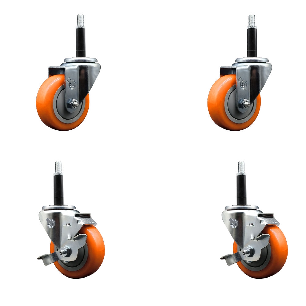 SCC-EX20S3514-PPUB-ORG-2-TLB-2-34 Polyurethane Swivel Expanding Stem Caster with 3.5 in. Orange Wheels & 0.75 in. Stems - Set of 4