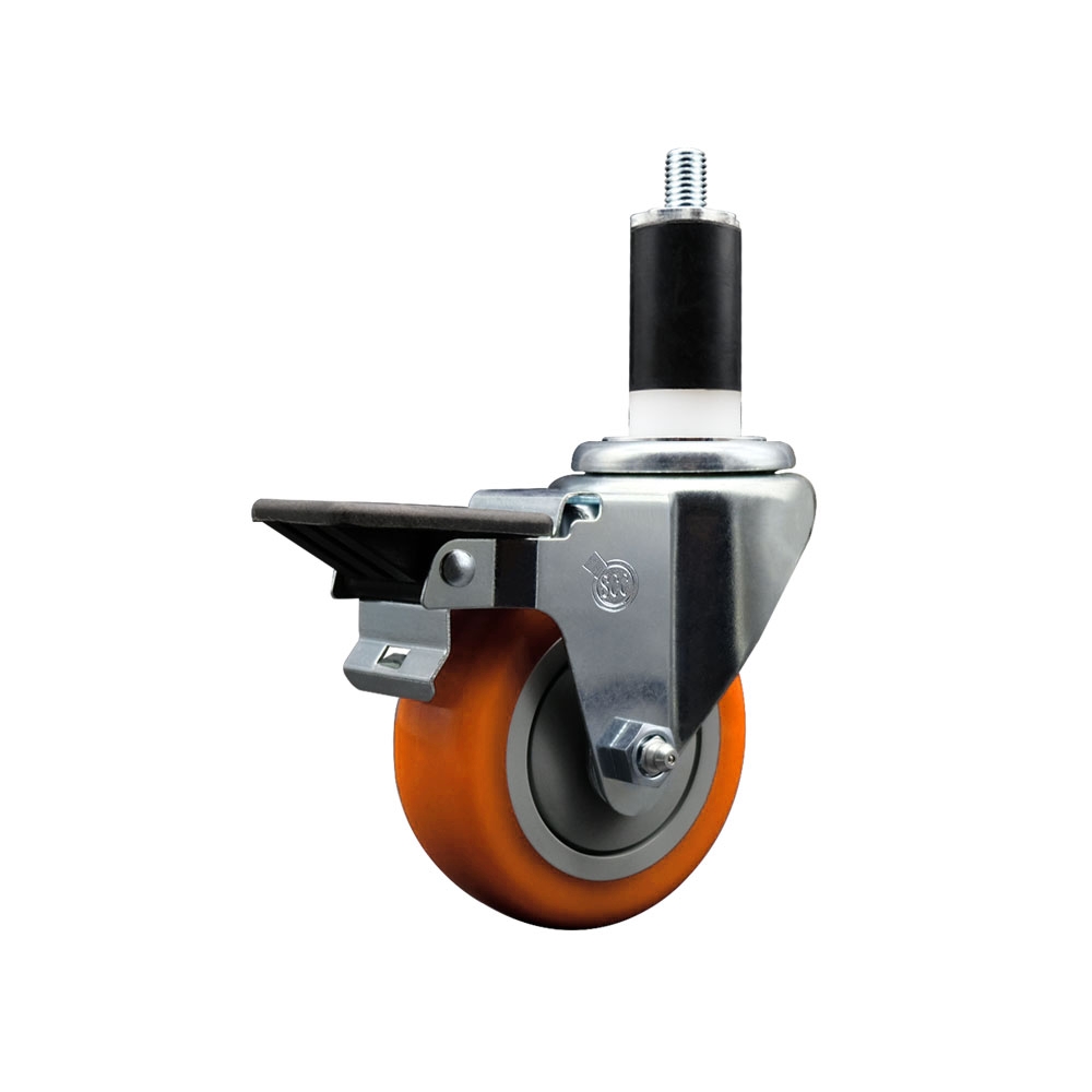 SCC-EX20S3514-PPUB-ORG-PLB-138 Polyurethane Expanding Stem Swivel Caster with 3.5 in. Orange Wheel & 1.38 in. Stem & Posi Locking Brake