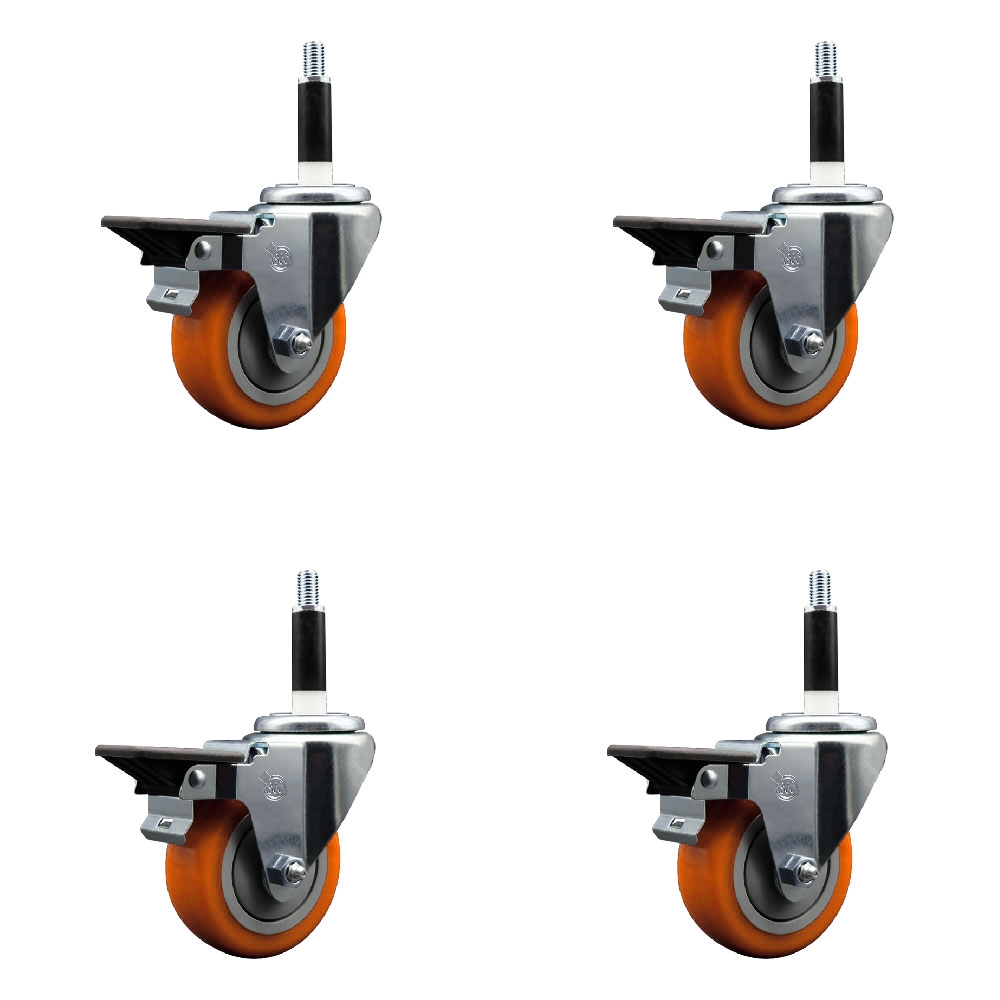 SCC-EX20S3514-PPUB-ORG-PLB-78-4 Polyurethane Swivel Expanding Stem Caster with 3.5 in. Orange Wheels & 0.87 in. Stems - Set of 4