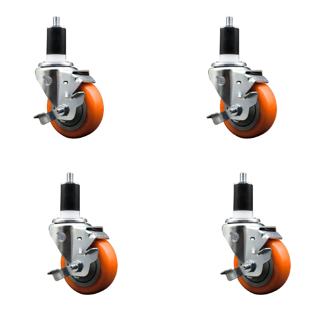 SCC-EX20S3514-PPUB-ORG-TLB-112-4 Polyurethane Swivel Expanding Stem Caster with 3.5 in. Orange Wheels & 1.5 in. Stems - Set of 4